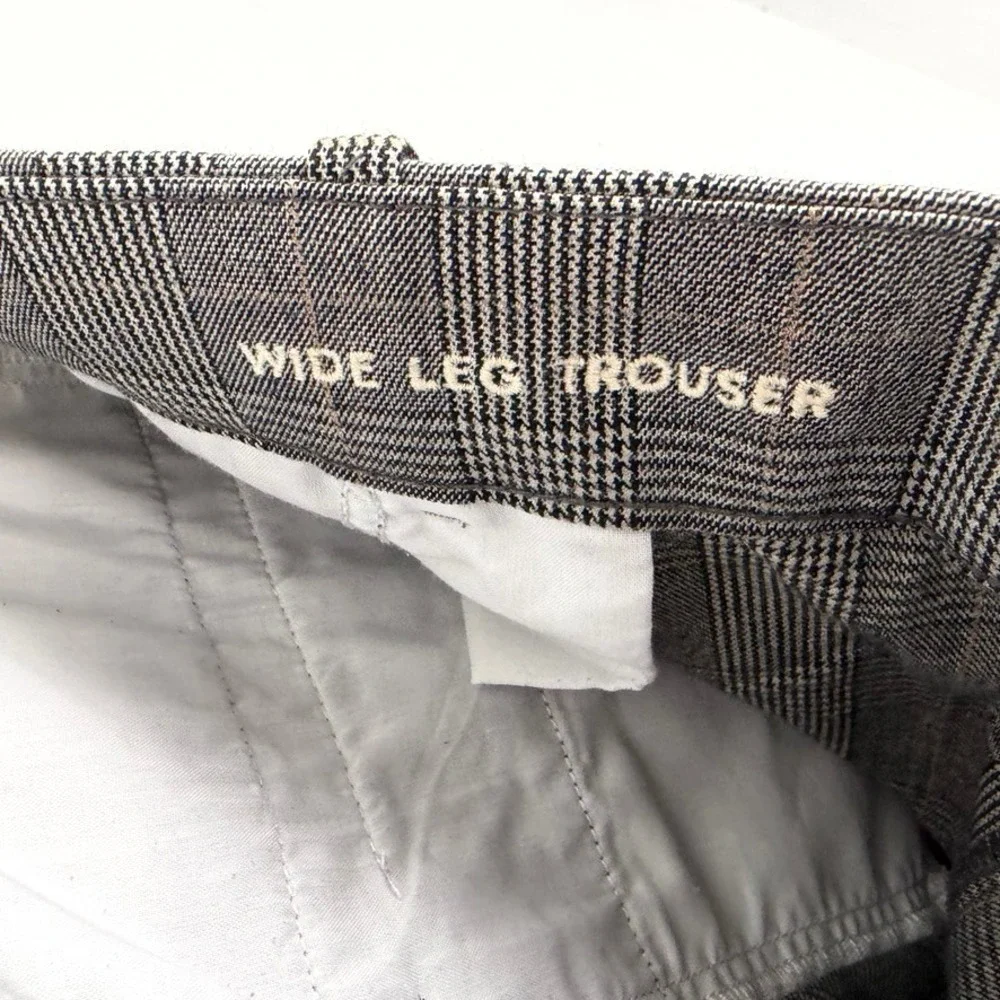 American Eagle Stretch Poppy Trouser Wide Leg Gray Plaid Academia Career Size 8